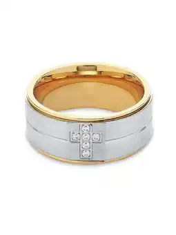 Walmart 316L Stainless Steel Gold Plated IP 2-Tone White CZ Cross Ring Size 10 offer