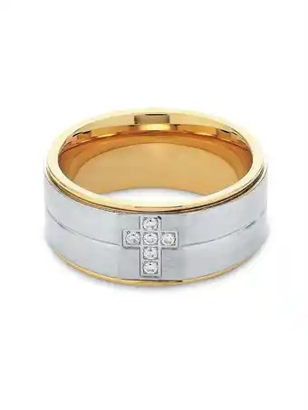 Walmart 316L Stainless Steel Gold Plated IP 2-Tone White CZ Cross Ring Size 10 offer