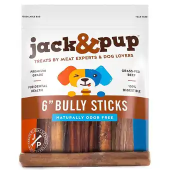 Walmart Jack&Pup 6 Bully Sticks for Medium Dogs, Natural Beef Flavour Chews, 25 Pack offer