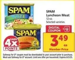 Safeway Spam Luncheon Meat offer