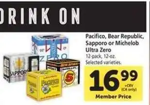 Safeway Pacifico, Bear Republic, Sapporo or Michelob Ultra Zero offer
