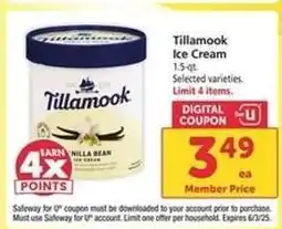 Safeway Tillamook Ice Cream offer