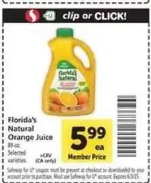 Safeway Florida's Natural Orange Juice offer