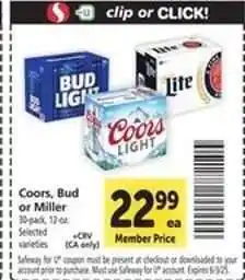 Safeway Coors, Bud or Miller offer