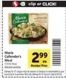 Safeway Marie Callender's Meal offer