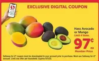Safeway Hass Avocado or Mango offer