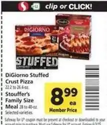 Safeway DiGiorno Stuffed Crust Pizza / Stouffer's Family Size Meal offer