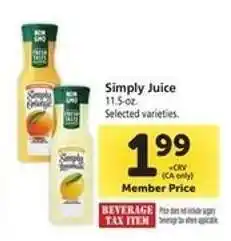 Safeway Simply Juice offer