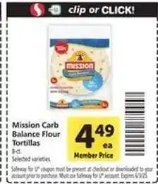 Safeway Mission Carb Balance Flour Tortillas offer