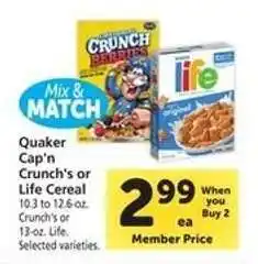Safeway Quaker Cap’n Crunch’s or Life Cereal offer