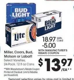 Kroger Miller, Coors, Bud, Molson or Labatt offer