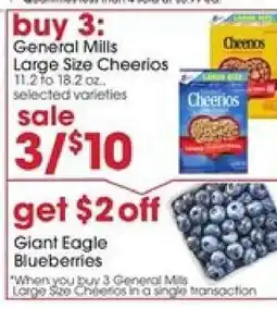 Giant Eagle General Mills Large Size Cheerios offer