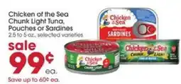 Giant Eagle Chicken of the Sea Chunk Light Tuna, Pouches or Sardines offer