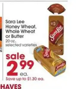 Giant Eagle Sara Lee Honey Wheat, Whole Wheat or Butter offer