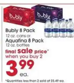 Giant Eagle Bubly 8 Pack or Aquafina 8 Pack offer