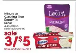 Giant Eagle Minute or Carolina Rice Ready To Serve offer