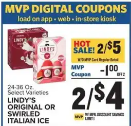 Food Lion LINDY’S ORIGINAL OR SWIRLED ITALIAN ICE offer
