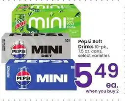 Albertsons Pepsi Soft Drinks - 10 - pk., 7.5 oz. cans, select varieties offer