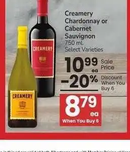Albertsons Creamery Chardonnay or Cabernet Sauvignon - 750 ml. Select Varieties offer