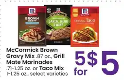 Albertsons McCormick Brown Gravy Mix. 87 oz. Grill 71-1.25 oz. or Taco Mix 1-1.25 oz - select varieties offer
