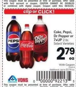 Albertsons Coke, Pepsi, Dr Pepper or 7•UP - 2 ltr. Select Varieties offer