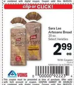 Albertsons Sara Lee Artesano Bread - 20 oz. Select Varieties offer