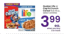 Albertsons Quaker Life or Cap'N Crunch Cereal - 16.8-18 oz., select varieties offer