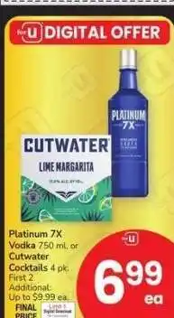 Albertsons Platinum 7X Vodka 750 ml. or Cutwater Cocktails 4 pk offer