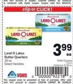 Albertsons Land O Lakes Butter Quarters - 16 oz. Select Varieties offer