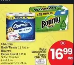Albertsons Charmin Bath Tissue 12 Roll or Bounty Paper Towel 6 Roll - Select Varieties offer