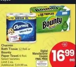 Albertsons Charmin Bath Tissue 12 Roll or Bounty Paper Towel 6 Roll - Select Varieties offer