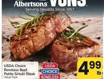 Albertsons USDA Choice Boneless Beef Petite Sirloin Steak - Value Pack offer