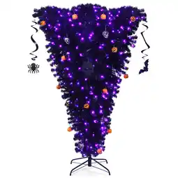 Walmart Costway 6ft Upside Down Christmas Halloween Tree Black w/270 Purple LED Lights offer