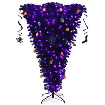 Walmart Costway 6ft Upside Down Christmas Halloween Tree Black w/270 Purple LED Lights offer
