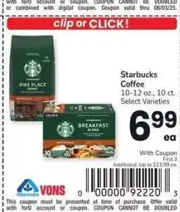 Albertsons Starbucks Coffee - 10-12 oz., 10 ct. Select Varieties offer