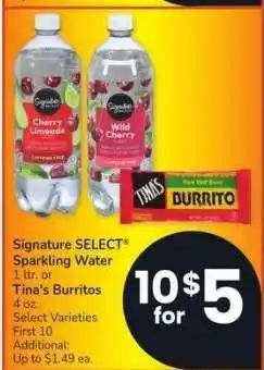 Albertsons Signature SELECT Sparkling Water 1 ltr. or Tina's Burritos 4 oz. - Select Varieties offer