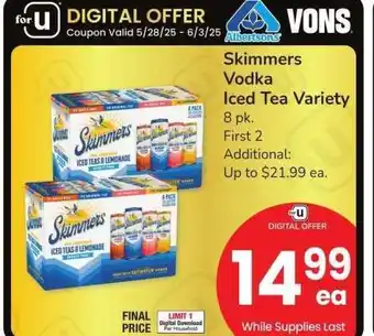 Albertsons Skimmers Vodka Iced Tea Variety - 8 pk offer