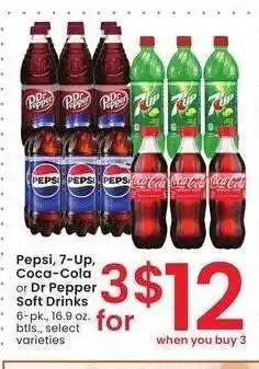 Albertsons Pepsi, 7-Up, Coca-Cola or Dr Pepper Soft Drinks - 6 - pk., 16.9 oz. btls., select varieties offer