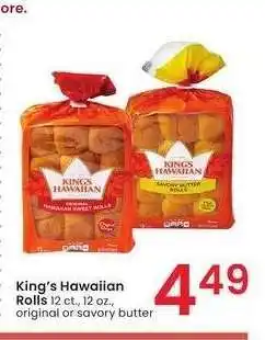 Albertsons King's Hawaiian Rolls - 12 ct., 12 oz., original or savory butter offer