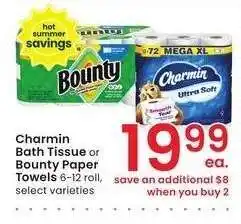 Albertsons Charmin Bath Tissue or Bounty Paper Towels - 6-12 roll, select varieties offer