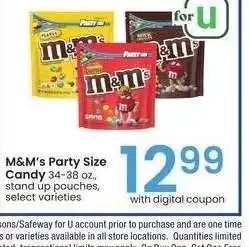 Albertsons M&M's Party Size Candy - 34-38 oz., stand up pouches, select varieties offer