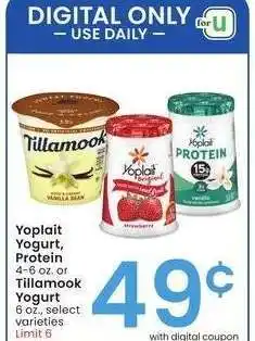 Albertsons Yoplait Yogurt, Protein 4-6 oz. or Tillamook Yogurt 6 oz. - select varieties offer
