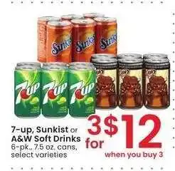 Albertsons 7-Up, Sunkist or A&W Soft Drinks - 6 - pk., 7.5 oz. cans, select varieties offer