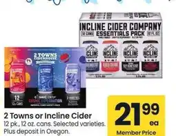 Albertsons 2 Towns or Incline Cider - 12 pk., 12 oz. cans. Selected varieties offer