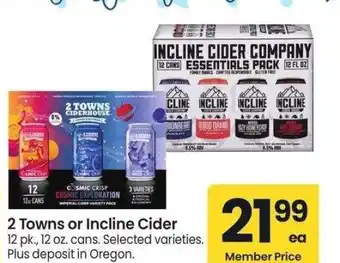 Albertsons 2 Towns or Incline Cider - 12 pk., 12 oz. cans. Selected varieties offer