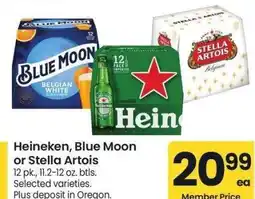 Albertsons Heineken, Blue Moon or Stella Artois - 12 pk., 11.2-12 oz. btls. Selected varieties offer