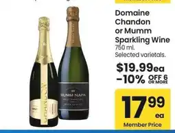 Albertsons Domaine Chandon or Mumm Sparkling Wine - 750 ml. Selected varietals offer