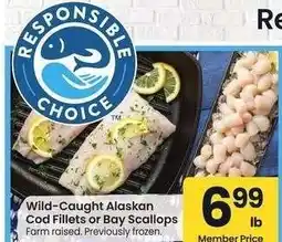 Albertsons Wild-Caught Alaskan Cod Fillets or Bay Scallops - Farm raised. Previously frozen offer