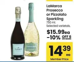 Albertsons LaMarca Prosecco or Pizzolato Sparkling - 750 ml. Selected varietals offer