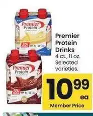 Albertsons Premier Protein Drinks - 4 ct., 11 oz. Selected varieties offer